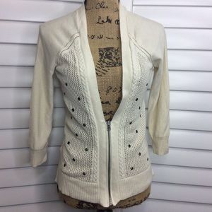 🚫Sold🚫Open Knit Cardigan Cream Zip Sweater